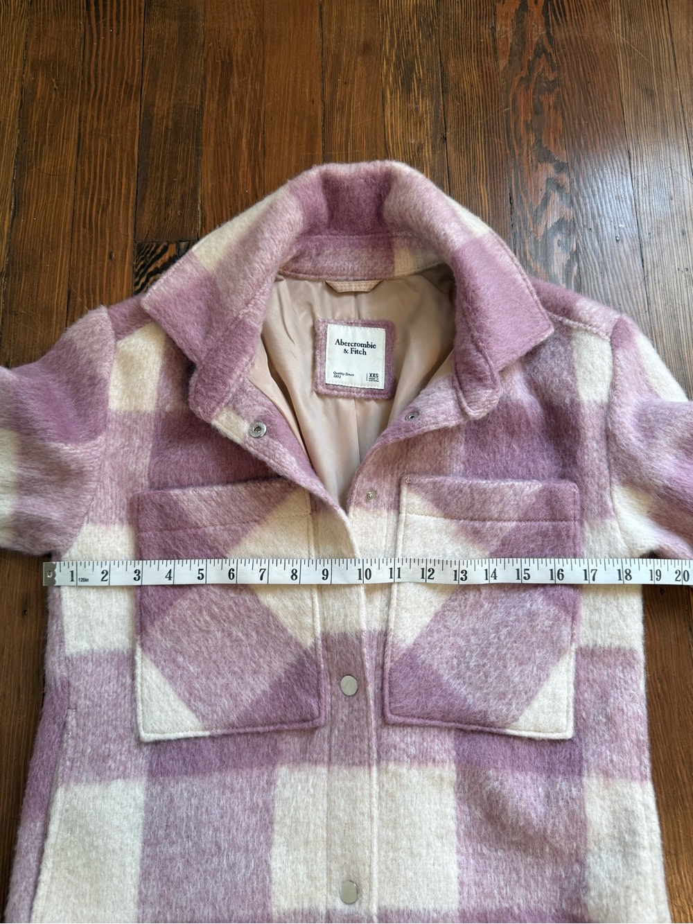 Abercrombie & Fitch Plaid Wool-Blend Pea Coat in Pink and Cream - Picture 6 of 10